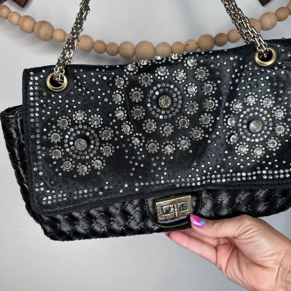 Susen Faux Leather Studded Bling Chain Clutch